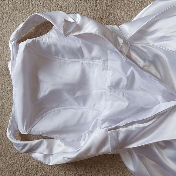 White 1950s Style Satin A-Line Tea Length Wedding Dress Sz 6 - Picture 12 of 16